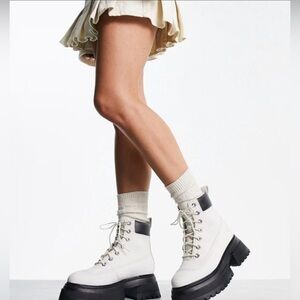 Timberland Sky white‎ cream nubuck 6" lace up lug sole boots size 8.5 brand new